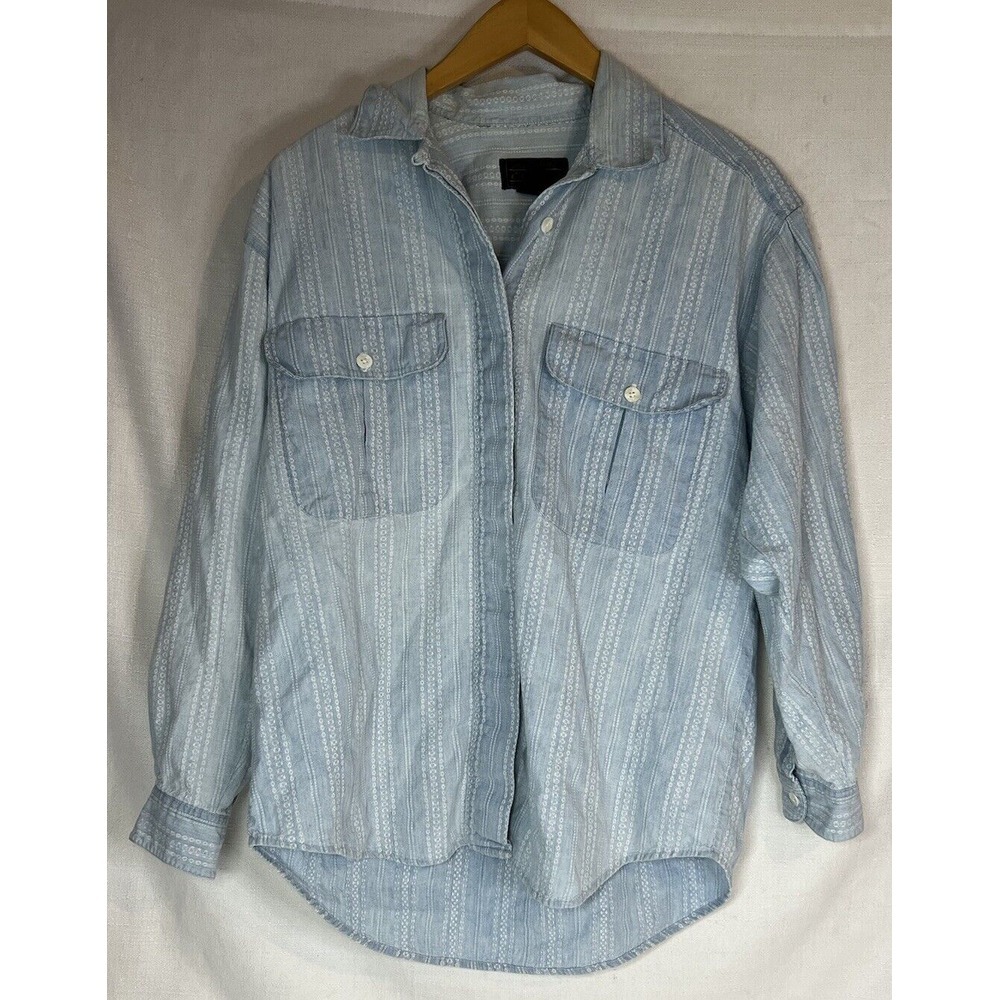 Vtg Women's Size Small Eddie Bauer Button Down Blue/ White Long Sleeve